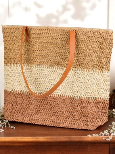 Royalfashion Große Strohtasche für Damen mit kräftigen Streifen