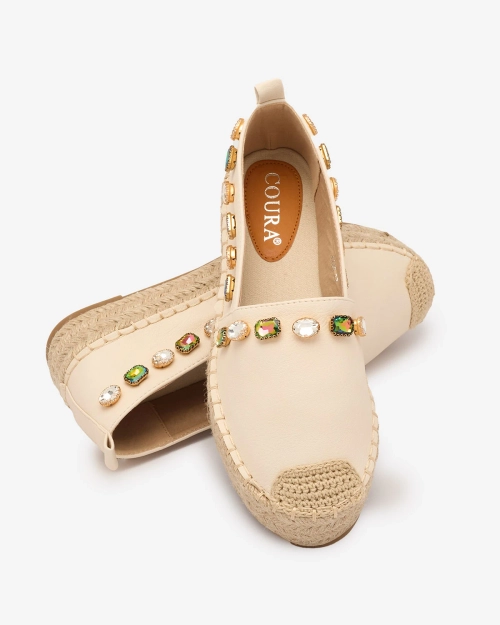 Royalfashion Жіночі еспадрильї з кристалами бежевого кольору Ziennie