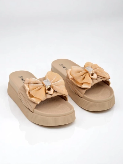 Royalfashion Damen Plateau Pantoletten mit Schleife Sento Pace