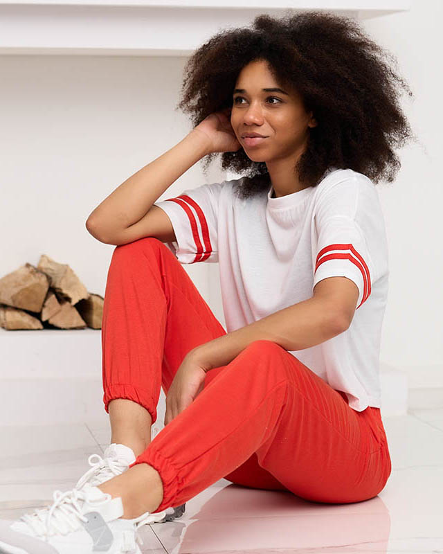 Orange-weißer Sport-Trainingsanzug für Damen - Kleidung