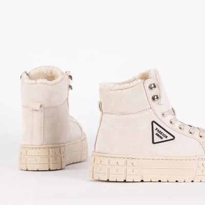 OUTLET Beige Damen-Schnürstiefel auf der Tessi-Plattform - Schuhe