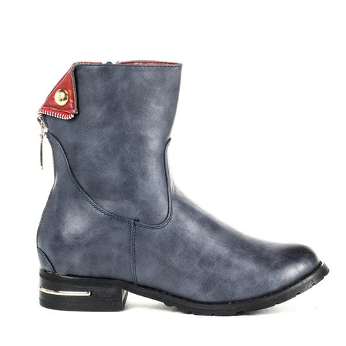 Granatowe botki z suwakami - Obuwie