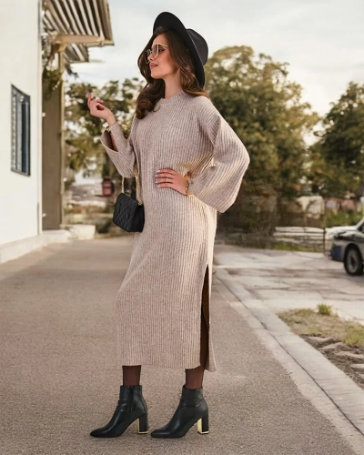 Royalfashion Damen langes Strickkleid