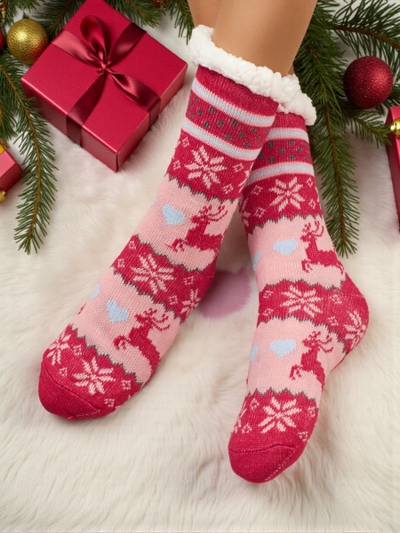 Damen Socken Flora Fuchsia Strick für Wintertage