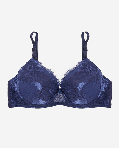Marineblauer BH mit dekorativer Spitze - Unterwäsche