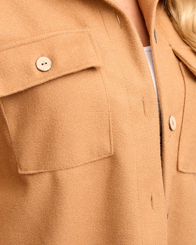 Kamelfarbene Oversize-Hemdjacke für Damen - Kleidung