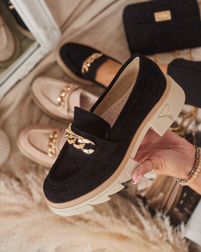 Mokassins aus Öko-Wildleder mit Goldverzierung in Schwarz Zaffix- Footwear