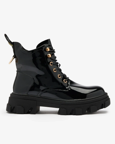 Royalfashion Чорні лаковані утеплені жіночі черевики Setogia