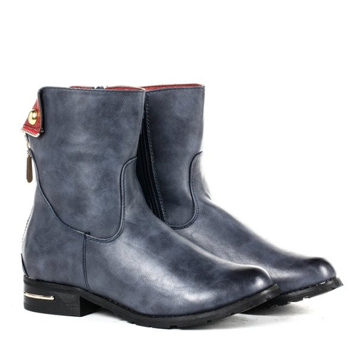 Granatowe botki z suwakami - Obuwie