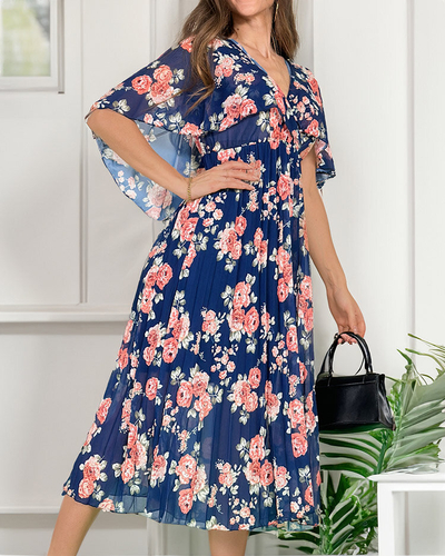 Royalfashion Damen plissiertes florales Midikleid