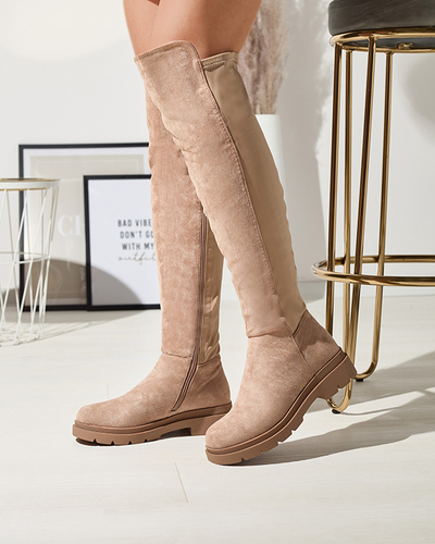 Hellbraune kniehohe Damenstiefel aus Ökowildleder Vexis - Footwear