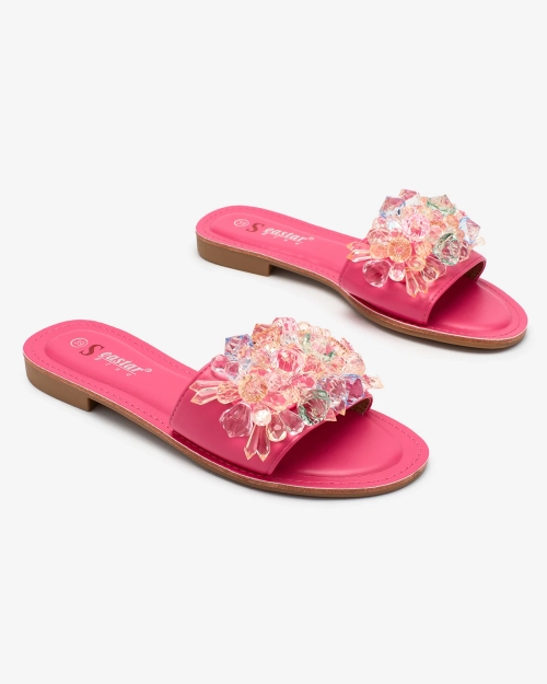 Жіночі шльопанці Royalfashion Фуксія з кольоровими кристалами Bling Breeze