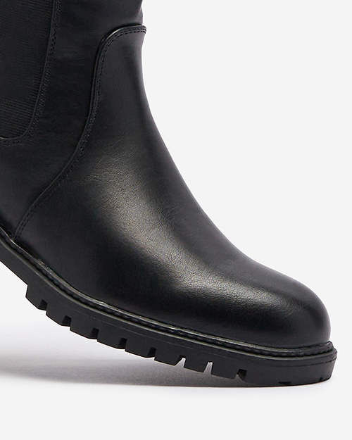 Жіночі чоботи до коліна на плоскому каблуці чорного кольору Dexis - Взуття