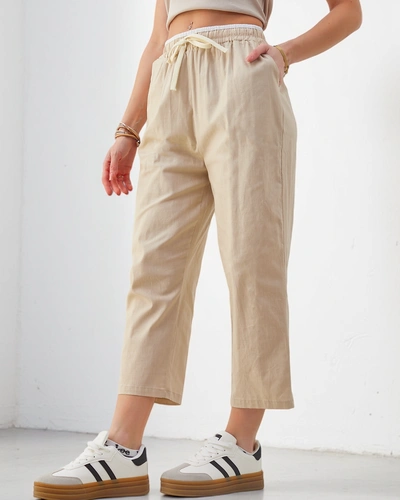 Royalfashion Baumwollweite Damenhose mit einem Bindegürtel