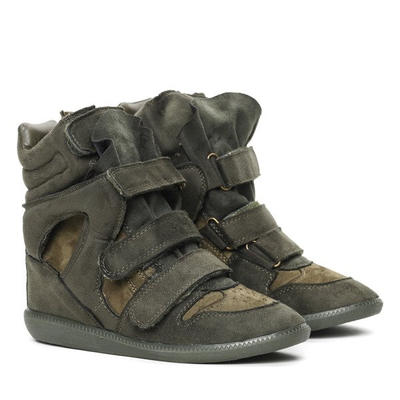 Zielone sneakersy na koturnie Ilona- Obuwie