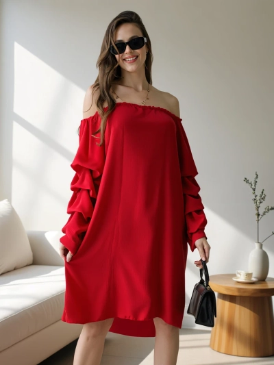 Royalfashion Glattes Damenkleid a'la Spanisch mit Rüschen