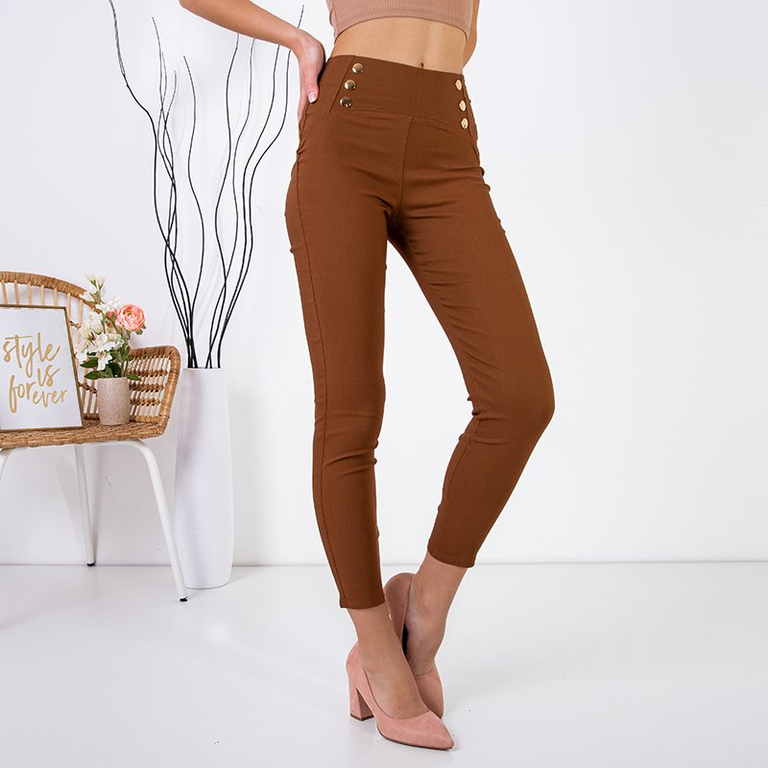 Braune Leggings für Damen mit Knöpfen - Kleidung