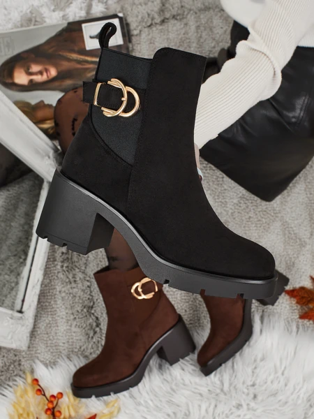 Damen Stiefeletten Solenya aus Wildlederimitat mit Blockabsatz