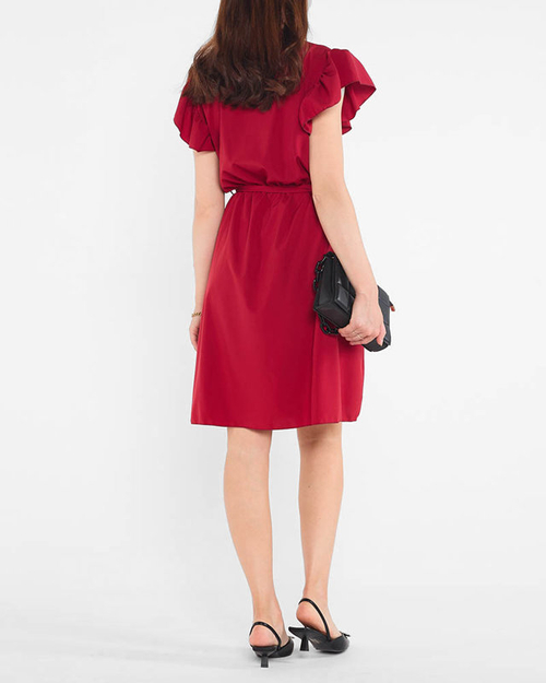 Темно-бордова сукня міні з зав'язками