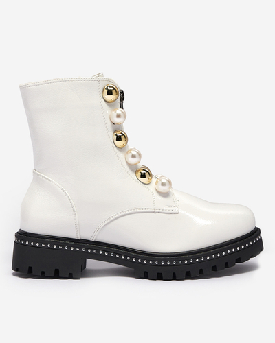 OUTLET Weiße Damen-Bagger-Stiefel mit Perlen Cedirao - Schuhe
