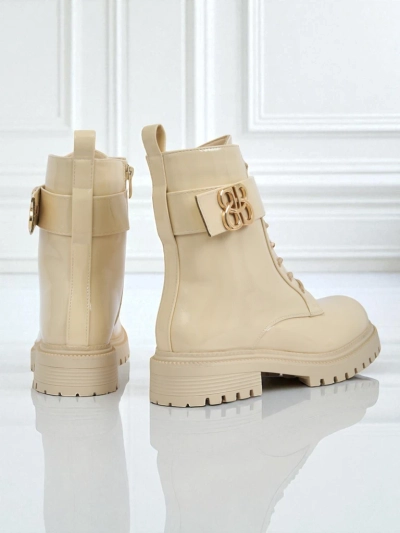 Beige Ariadne Stiefeletten aus Öko-Leder mit Reißverschluss, runde Spitze, stilvoll