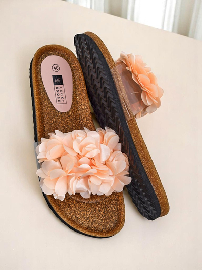 Royalfashion Damen Pantoletten mit Blümchen Flora Soft