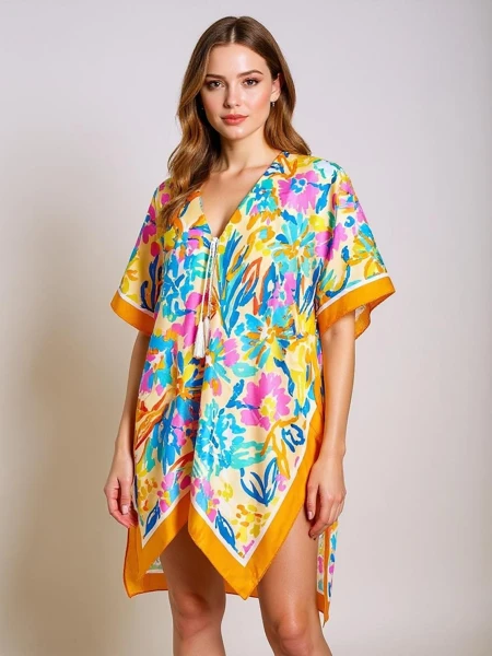 Pareo knielang Royalfashion Callista – mehrfarbiges Strandkleid mit V-Ausschnitt