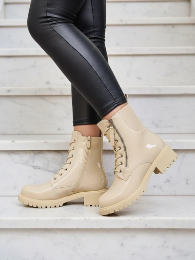 Royalfashion Beige Öko-Leder Damen Seddaga Baggerstiefel
