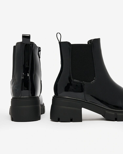 Royalfashion Schwarz lackierte isolierte Damenstiefel Angel Steps