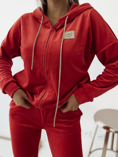 Royalfashion Rotes Damen-Sweatshirt-Set aus Velours