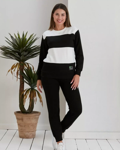 Royalfashion Schwarzes gestreiftes Damen-Sweatshirt-Set