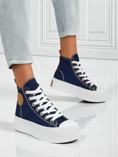 Adelina Capri Marineblaue Damen-Sneakers auf flacher 4,5 cm Plattform