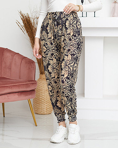 Damenhose in Marineblau und Beige mit Aufdruck - Kleidung