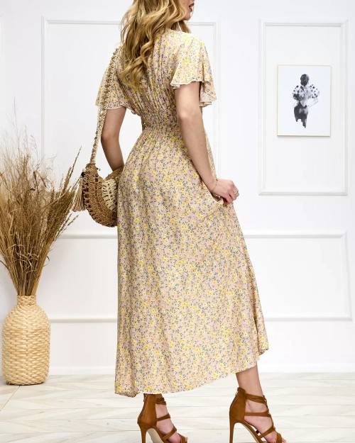 Жіноча світло-рожева квіткова сукня міді - Одяг