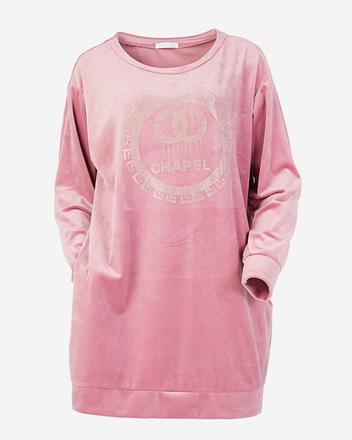 Рожева довга жіноча туніка з цирконами