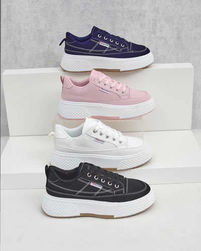 Damen Calypso Plateau Stoff Sneaker wei	 für Frühling und Sommer