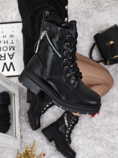 Damenstiefeletten Venus Schwarz Leder Elegant für den Herbst