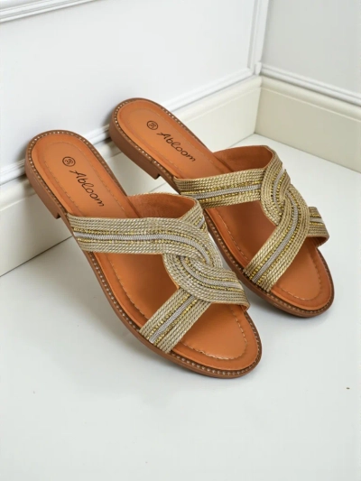 Royalfashion Damen Pantoletten Geflochten Woven Breeze