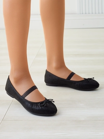 Royalfashion Glänzende Damen-Balletschuhe mit Schleife und elastischem Sicherheitsband