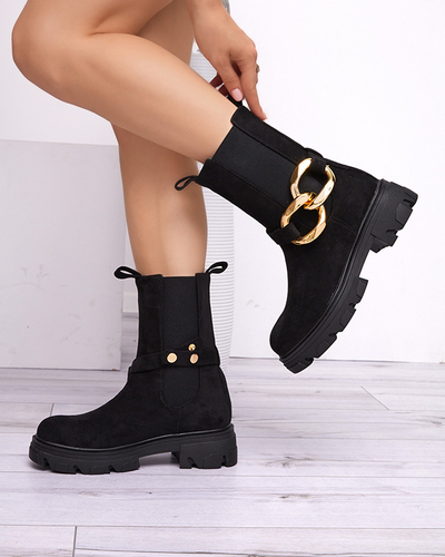 Schwarze Damenstiefel mit goldener Verzierung Cygreia - Schuhe