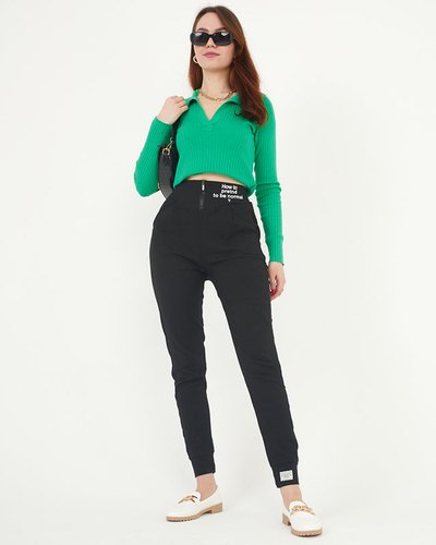 Schwarze Stoff-Treggings für Damen mit dekorativen Aufschriften - Kleidung