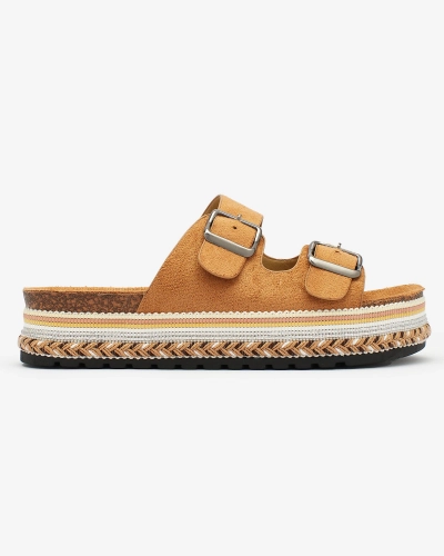 OUTLET Royalfashion Damen Flip-Flops mit Schnallen in camel Monna