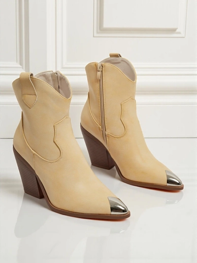Damen Cowboy-Stiefel mit Absatz und dekorativer Spitze Fang Glacier
