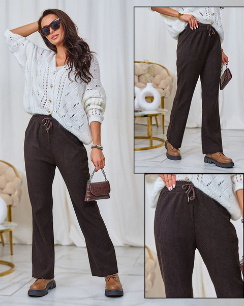 Royalfashion Damen Cordstoffhose in Dunkelbraun