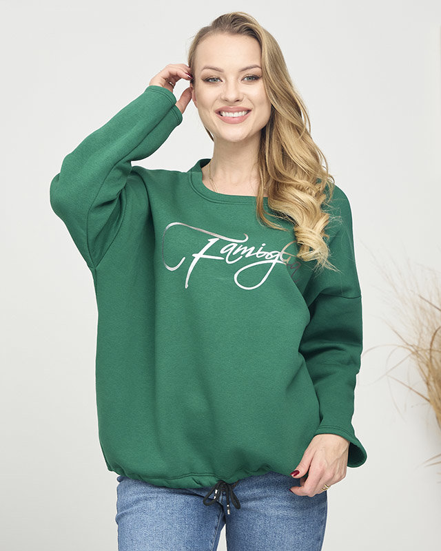 Damen-Sweatshirt mit Aufschrift in dunkelgrün- Kleidung