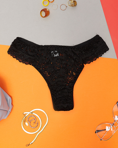 Tanga-Höschen aus schwarzer Spitze für Damen - Unterwäsche
