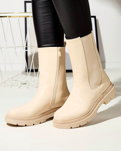Beige Damenstiefel mit flachem Absatz Vedesa - Kleidung