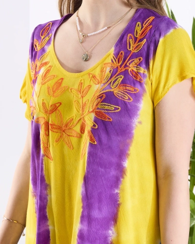 Фіолетово-жовта жіноча пляжна сукня нарзутка - Одяг