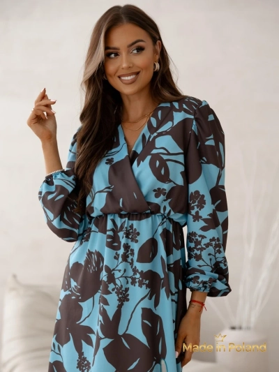 Сукня Afrodyta Blu Oceano – блакитна міді, довгі рукави, класичний стиль