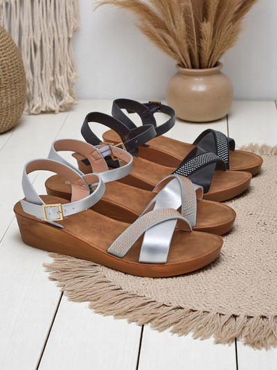 Royalfashion Damensandaletten mit Keilabsatz und Strasssteinen Allona